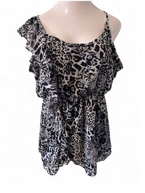 Cato Black and White Animal Print Ruffle Camisole